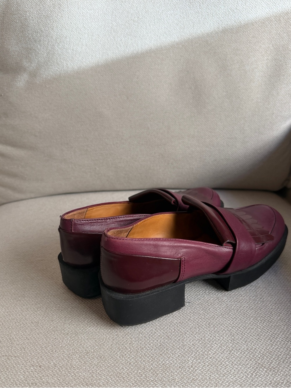 Women's Burgundy Leather Loafers with Chunky Sole